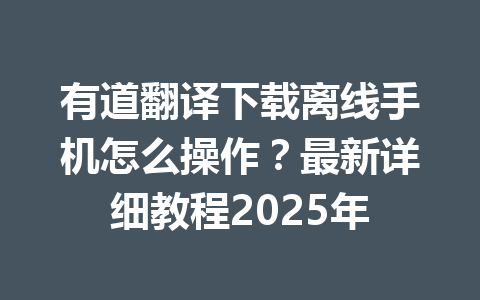 有道翻译下载离线手机怎么操作？最新详细教程2025年 一