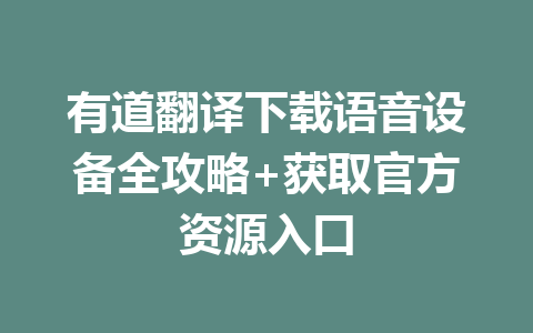 有道翻译下载语音设备全攻略+获取官方资源入口 一