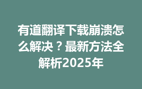 有道翻译下载崩溃怎么解决？最新方法全解析2025年 一