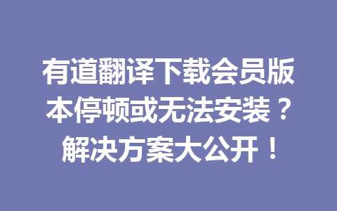 有道翻译下载会员版本停顿或无法安装？解决方案大公开！ 一