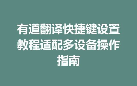 有道翻译快捷键设置教程适配多设备操作指南 一