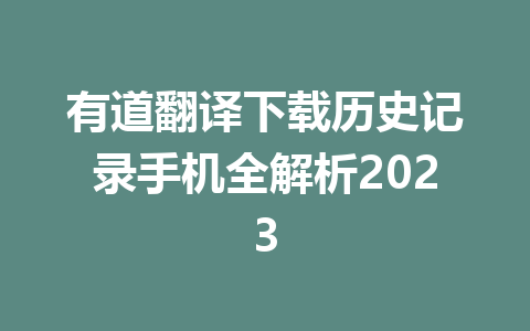 有道翻译下载历史记录手机全解析2023 有道翻译下载历史记录手机全解析2023 一