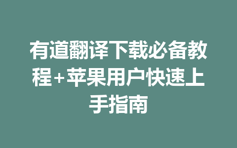 有道翻译下载必备教程+苹果用户快速上手指南 一