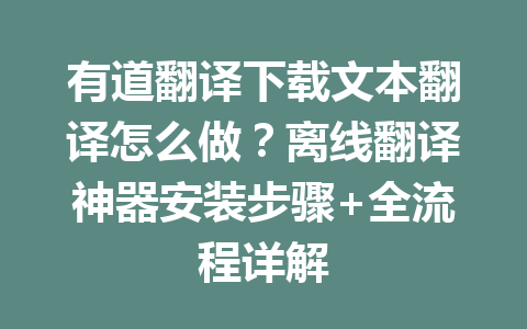 有道翻译下载文本翻译怎么做？离线翻译神器安装步骤+全流程详解 一