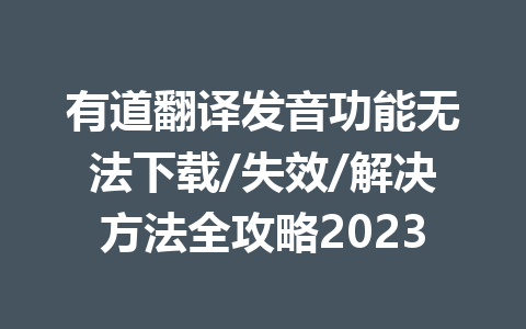 有道翻译发音功能无法下载/失效/解决方法全攻略2023 一