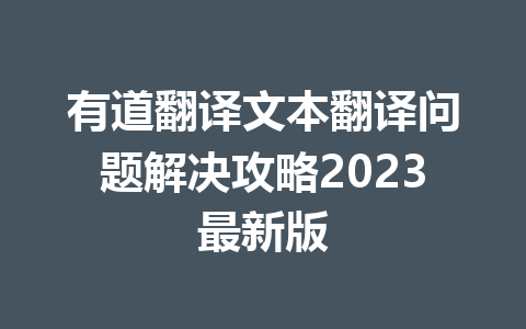 有道翻译文本翻译问题解决攻略2023最新版 一