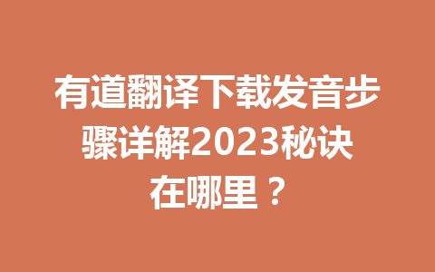 有道翻译下载发音步骤详解2023秘诀在哪里？ 一