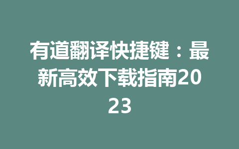 有道翻译快捷键：最新高效下载指南2023 一