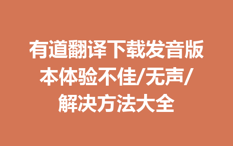 有道翻译下载发音版本体验不佳/无声/解决方法大全 一