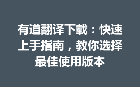 有道翻译下载：快速上手指南，教你选择最佳使用版本 一