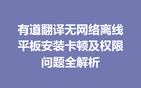 有道翻译无网络离线平板安装卡顿及权限问题全解析 一