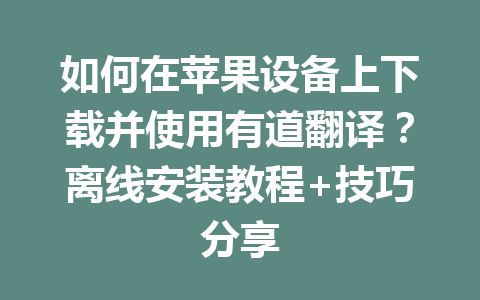 如何在苹果设备上下载并使用有道翻译?离线安装教程+技巧分享 如何在苹果设备上下载并使用有道翻译?离线安装教程+技巧分享 一