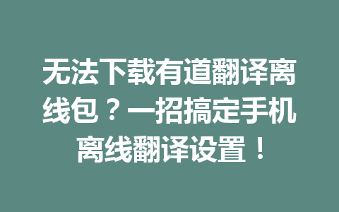 无法下载有道翻译离线包？一招搞定手机离线翻译设置！ 一